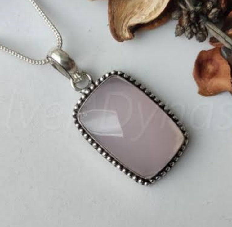 Rose Quartz Square Pendant – Natural Crystal Necklace