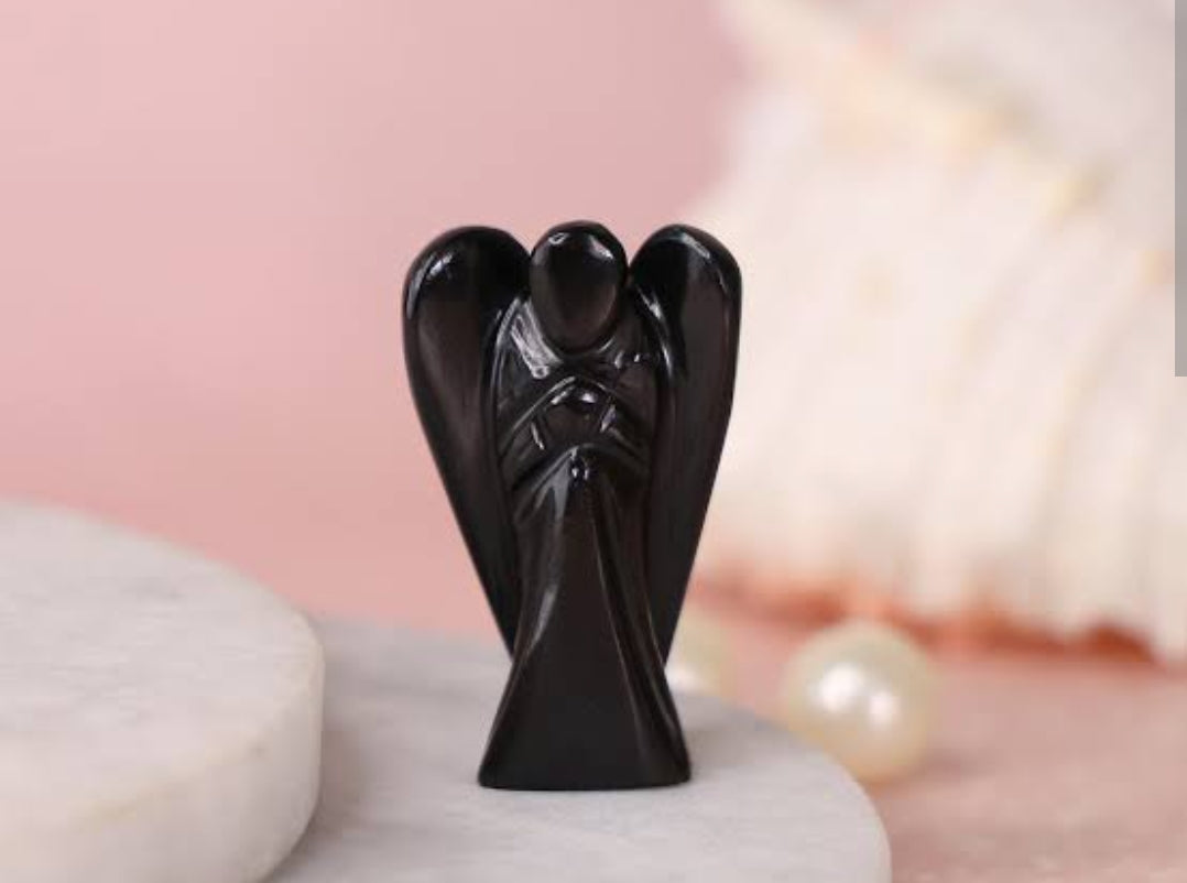 BLACK OBSIDIAN ANGEL – PROTECTIVE CRYSTAL FIGURINE