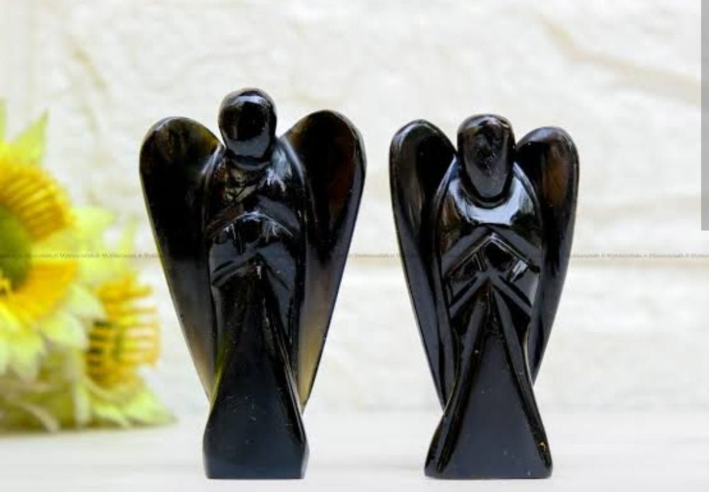 BLACK OBSIDIAN ANGEL – PROTECTIVE CRYSTAL FIGURINE
