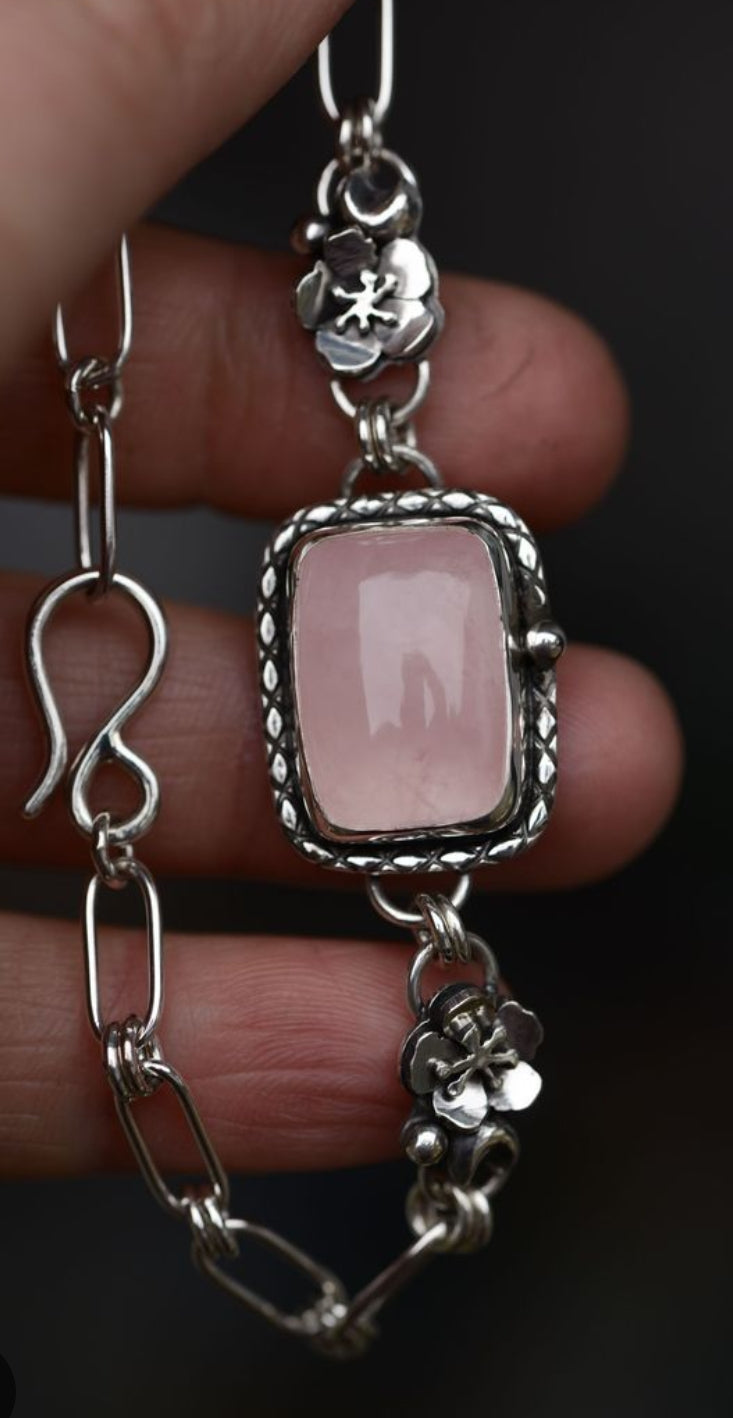 Rose Quartz Square Pendant – Natural Crystal Necklace